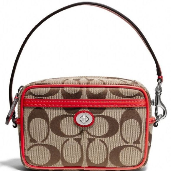 Coach Red/Brown Monogram Park East West Pouch 👜 - Picture 1 of 2